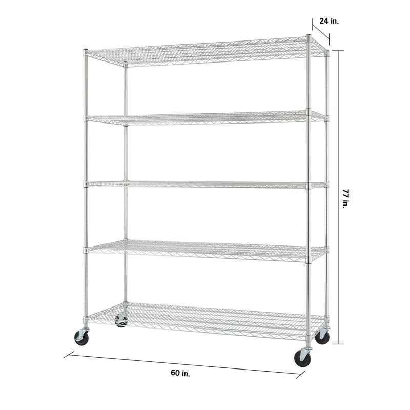 Trinity TRINITY EcoStorage 5-Tier NSF Rolling Steel Wire Shelving Unit w/ Wheels (60 in. W x 24 in. D)