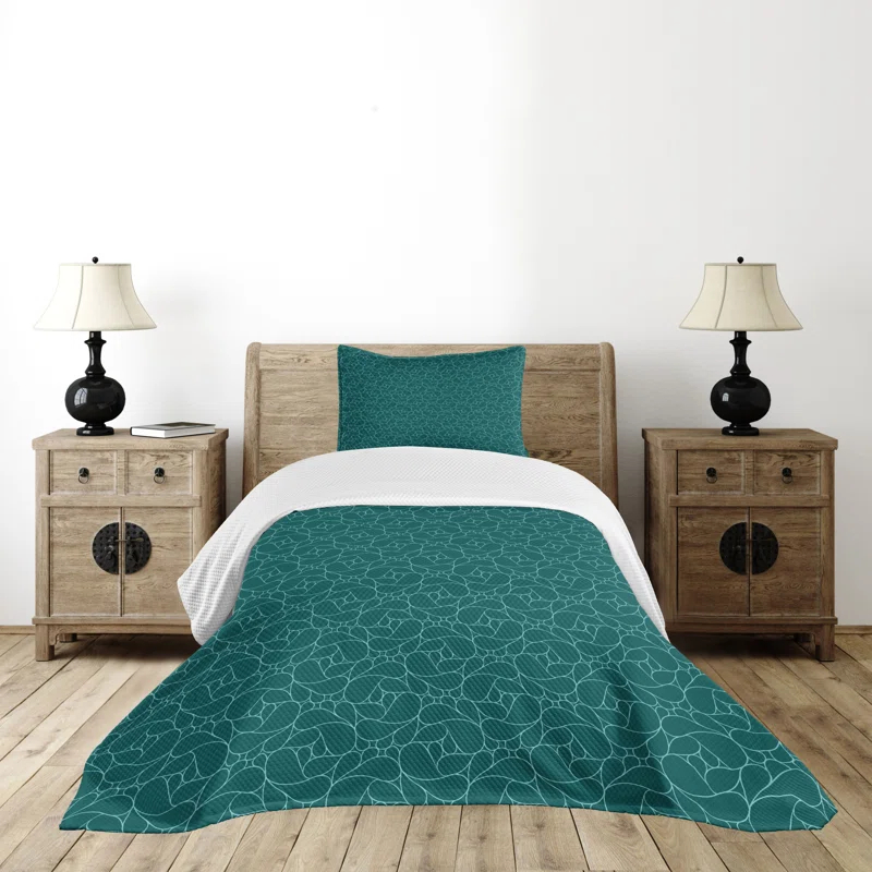 Ambesonne Ambesonne Teal Bedspread Abstract Modern Line Art Turquoise and Teal