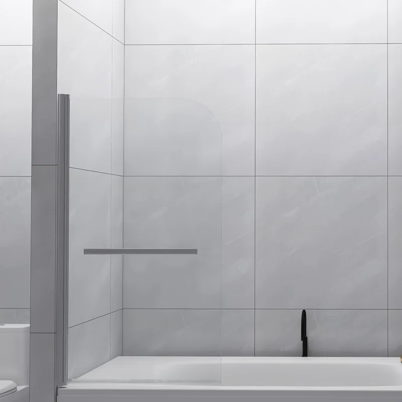 31" W x 55" H Tub Shower Door Panel, Foldable Bathtub Glass Shower Door, 180°Rotatable Pivot Glass Door Screen with 1/4" Thick SGCC Tempered Glass
