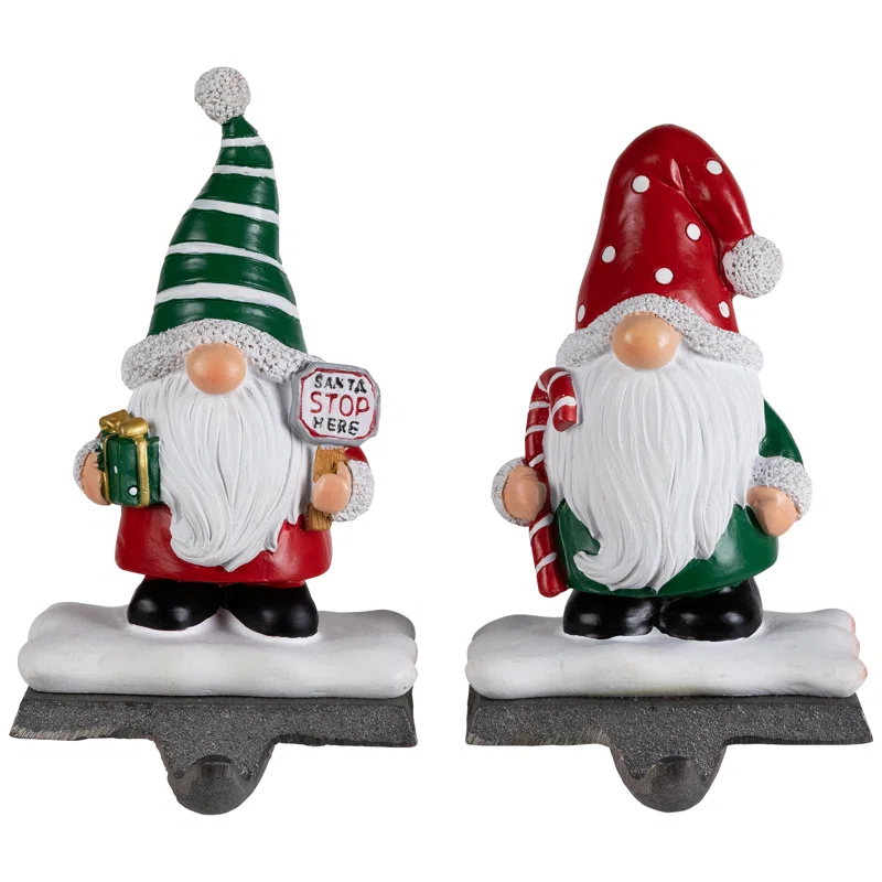 Northlight Seasonal Santa Gnomes Christmas Stocking Holders - 6.25" - Set Of 2