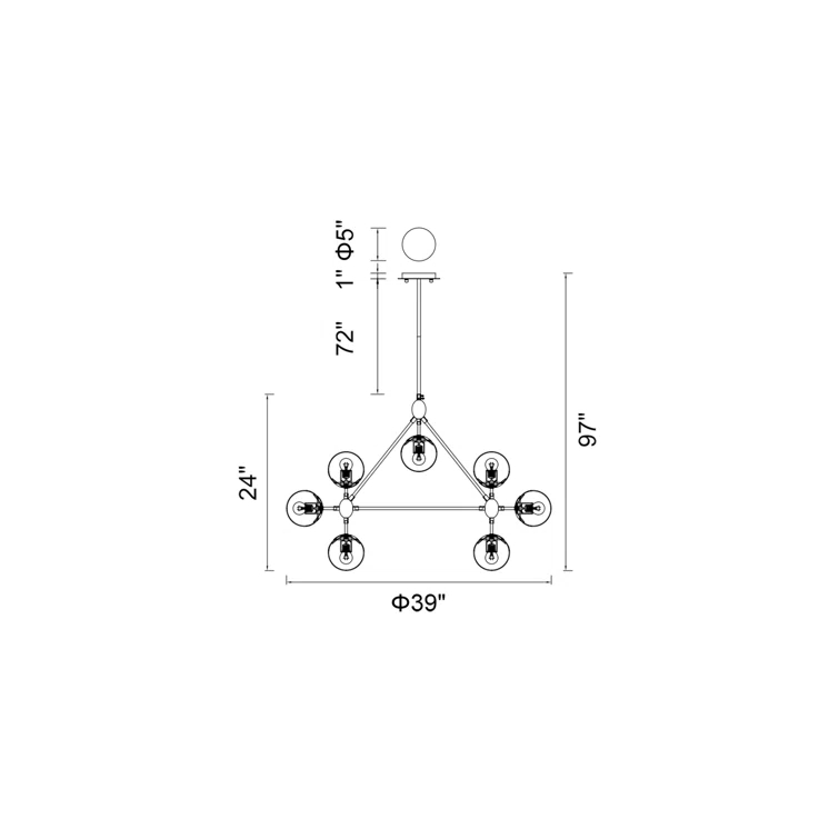 Wrought Studio™ Sputnik Style Chandelier - 10-Light Black Frame with Amber Glass Shades - Atomic Starburst Pendant Light for Dining Room, Kitchen Island