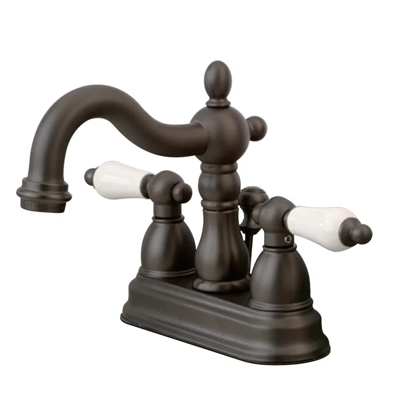 Kingston Brass Heritage Two-Handle 3-Hole Deck Mount 4" Centerset Bathroom Faucet with Plastic Pop-Up