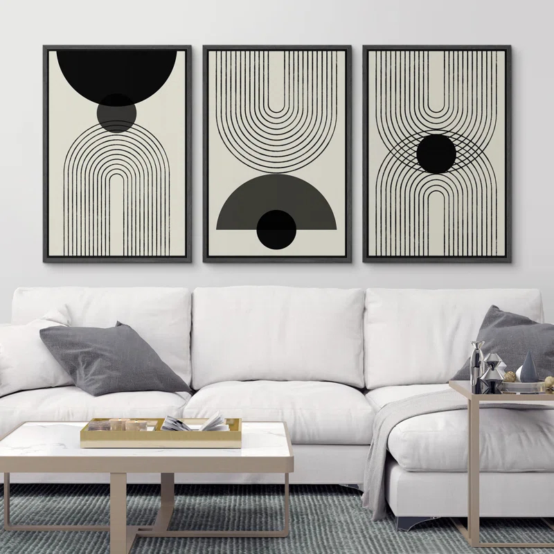 SIGNLEADER Mid-Century Modern Black And White Minimalist Abstract Home Decor Framed Wall Art Work Canvas Print