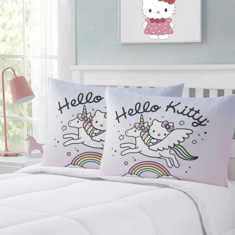 Northwest Hello Kitty Kids Bed Pillow Pack W/ Removable Pillowcase, 2-Pack