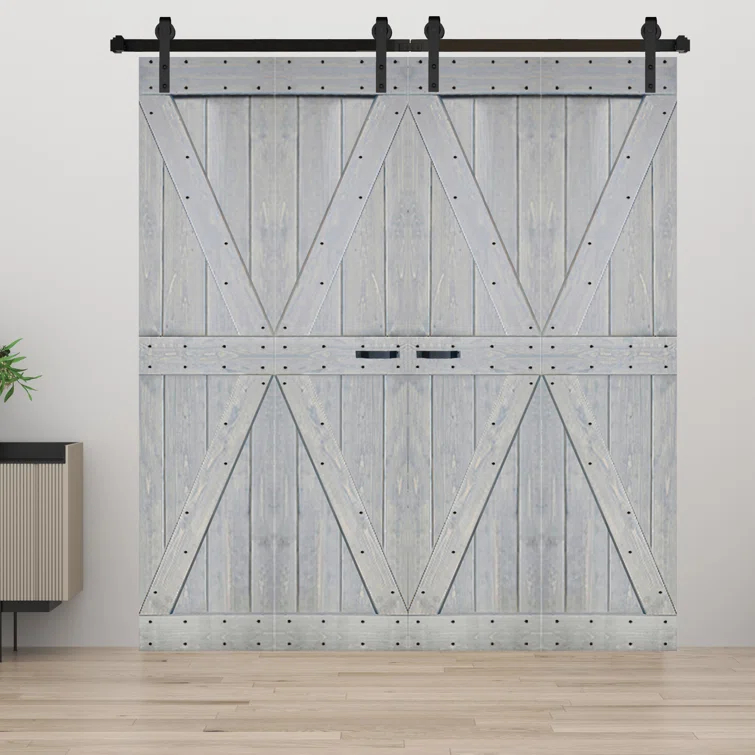 IsLife K Style Finished Solid Wood Bi-Fold Double Barn Door With Hardware Kit -Assembly Needed