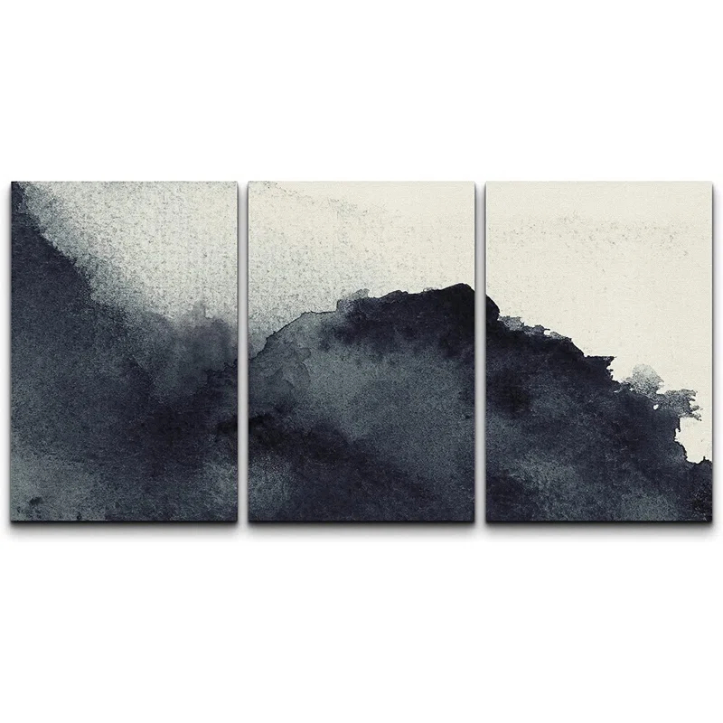 Triptych Faded Gradient Zen Ink Dots Abstract Framed Canvas Art 3 Pieces Painting Print Wall Decor