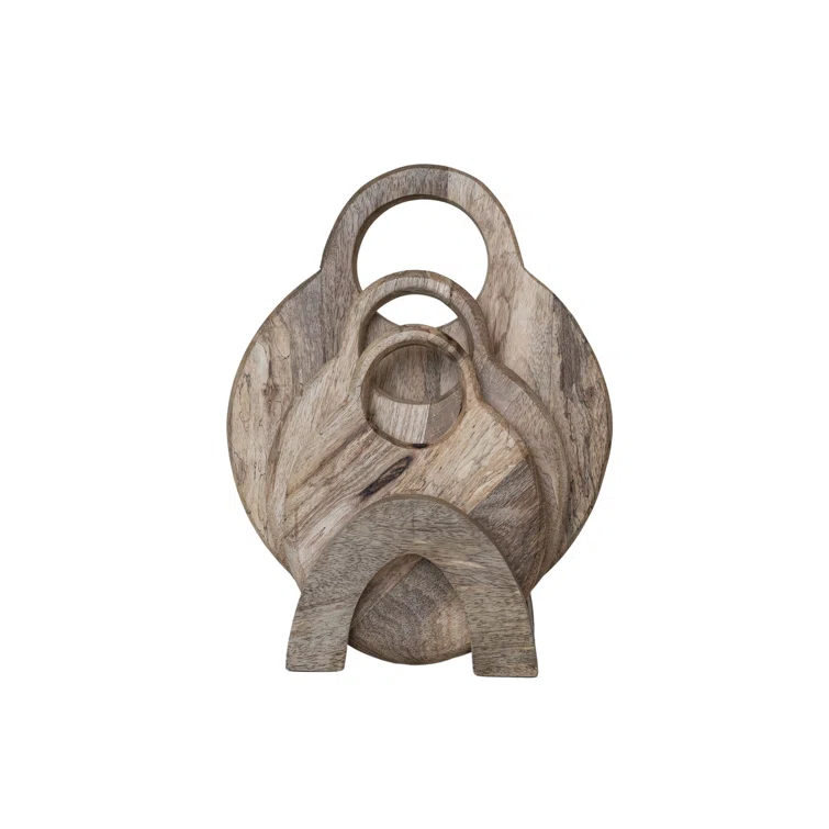 Creative Co-Op 3-Piece Round Mango Wood Cutting Boards In Various Sizes With Stand