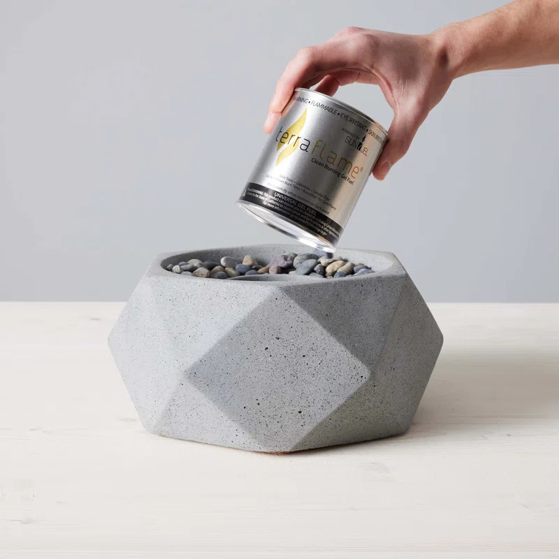 TerraFlame TerraFlame Geo Concrete Table Top Gel Fuel Fire Bowl - Indoor and Outdoor Use