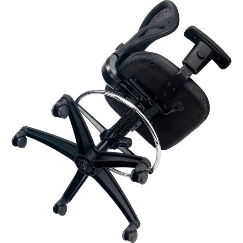 Interion Traditional Backed Adjustable Height Ergonomic Lab Stool with Footring Wheels