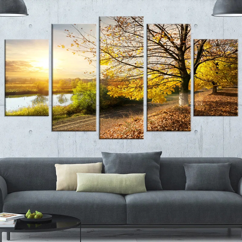 Design Art " Beautiful Road By The River " 5 - Pieces
