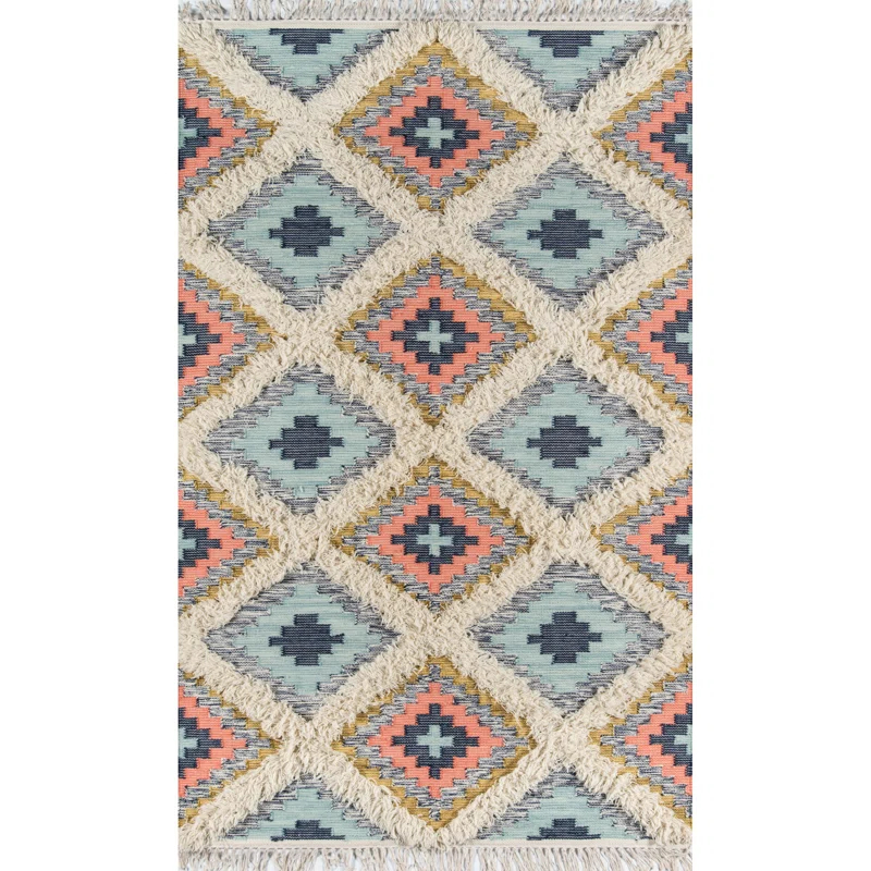 Foundry Select Osiris Southwestern Handmade Wool Area Rug in Peach/Beige/Blue
