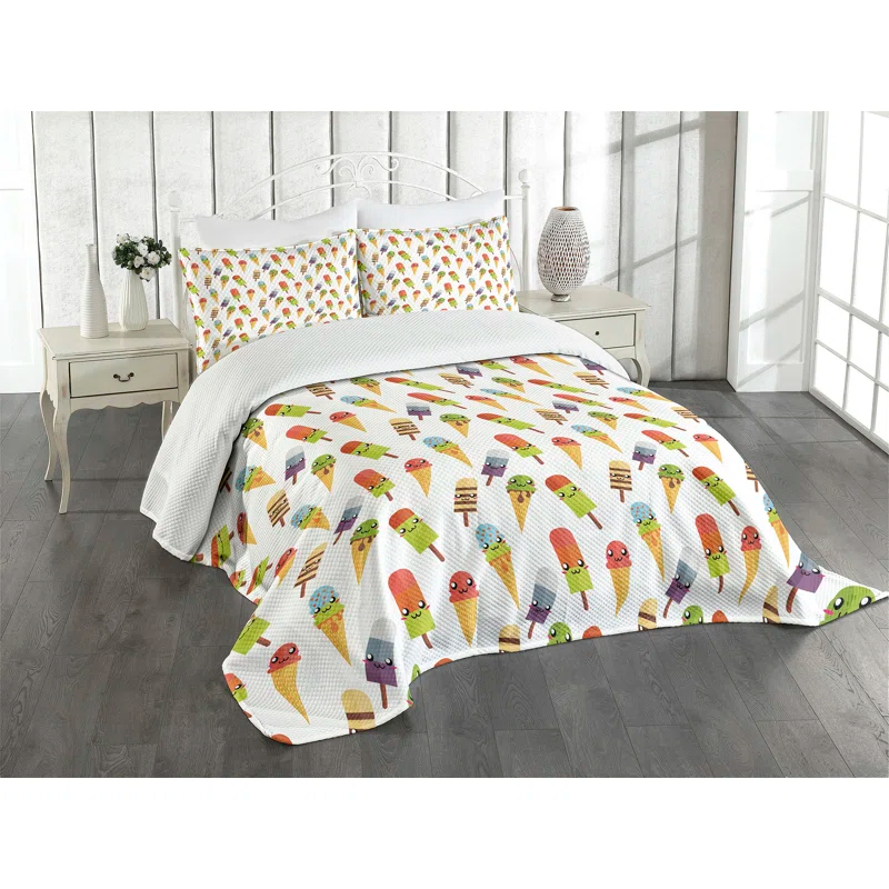 Ambesonne Ambesonne Ice Cream Bedspread Set Colorful Yummy Multicolor