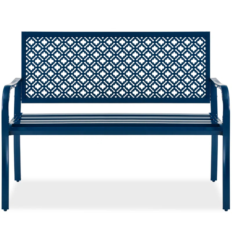 Red Barrel Studio® 2-Person Outdoor Metal Bench with Geometric Backrest, 790lb Capacity, for Garden, Patio, and Entryway