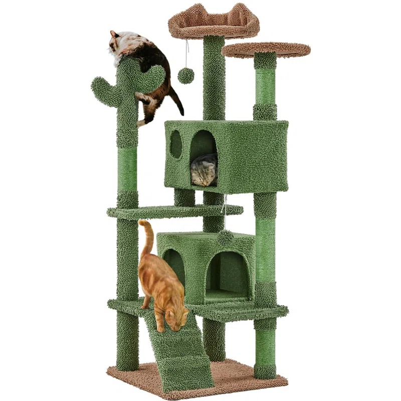 Gaetanina Cactus Cat Tree, 54.5In Cat Tower For Indoor Cats, Multi-Level Cat Condo With Scratching Posts, Ramp, Perch, Platform & Hanging Ball, Cat Furniture Activity Center For Kitten House Play