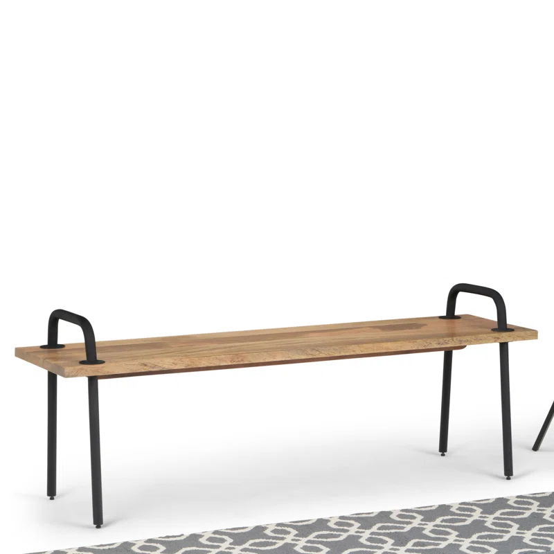 Simpli Home Berkeley 56"W Solid Mango Wood Industrial Entryway Bench with Sturdy Metal Legs & Reviews | Wayfair
