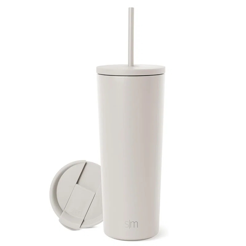 INKEDZ Simple Modern Insulated Tumbler with Lid and Straw | Iced Coffee Cup Reusable Stainless Steel Water Bottle Travel Mug | Gifts for Women Men Her Him | Classic Collection | 24oz | Almond Birch