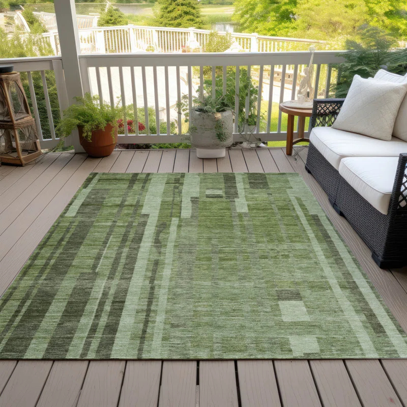 Machine Washable Indoor/Outdoor Chayden ACN1063 Green Rug