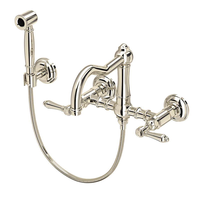 Acqui Wall Mount Bridge Kitchen Faucet With Sidespray And Column Spout