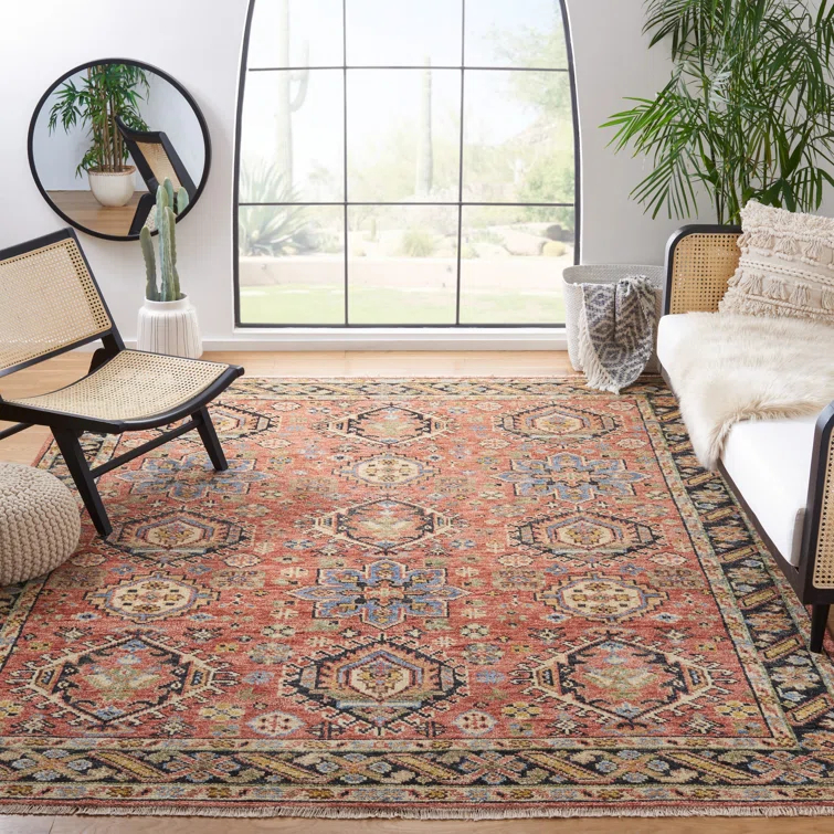 Safavieh Hand Knotted Wool/Cotton Oriental Rug in Rust/Blue