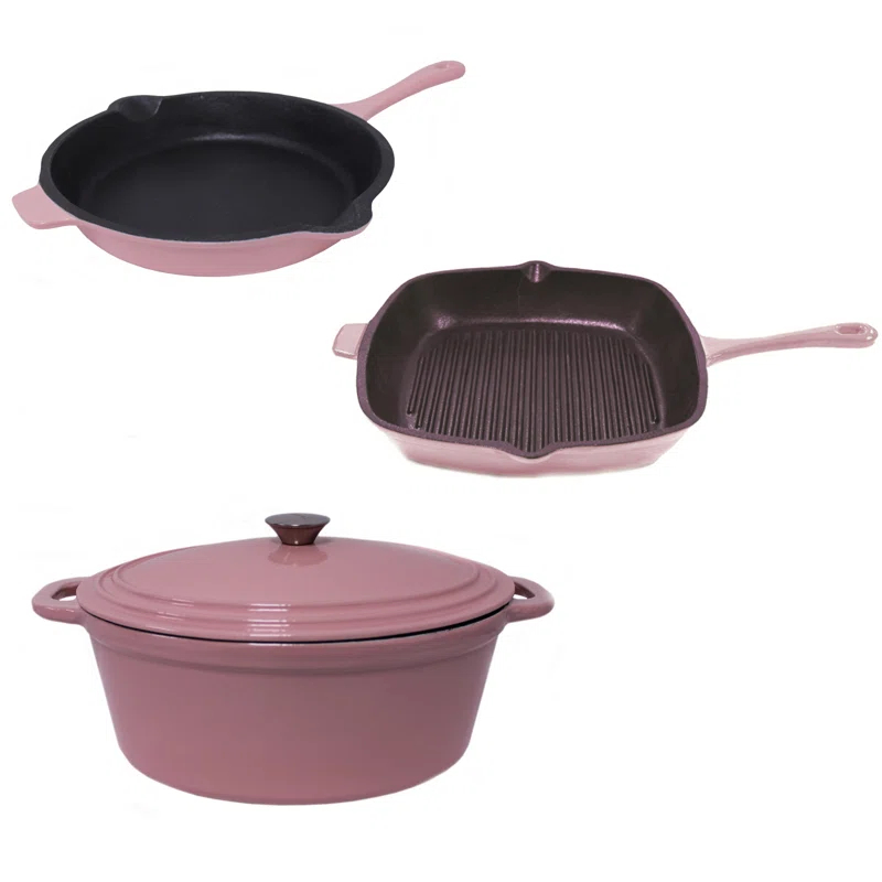 BergHOFF BergHOFF Neo 4 Pc Cast Iron Cookware Set with Fry Pan, Grill Pan, and 5Qt. Covered Dutch Oven