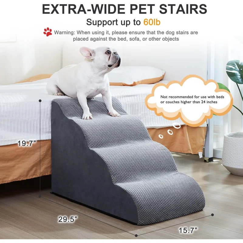 Tucker Murphy Pet™ Dog Stairs Ramps To High Beds And Couch Up To 24'', Dog Step For Small Large Dog With High-Density Foam, 4-Step Pet Stairs With Non-Slip Bottom For Puppy And Cat, Gifts Lint Roller For Dogs