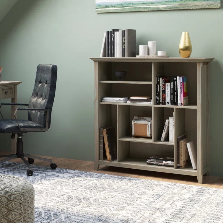 Simpli Home Amherst 44"W Solid Wood Multi Cube Bookcase with 8 Different Sized Storage Cubbies