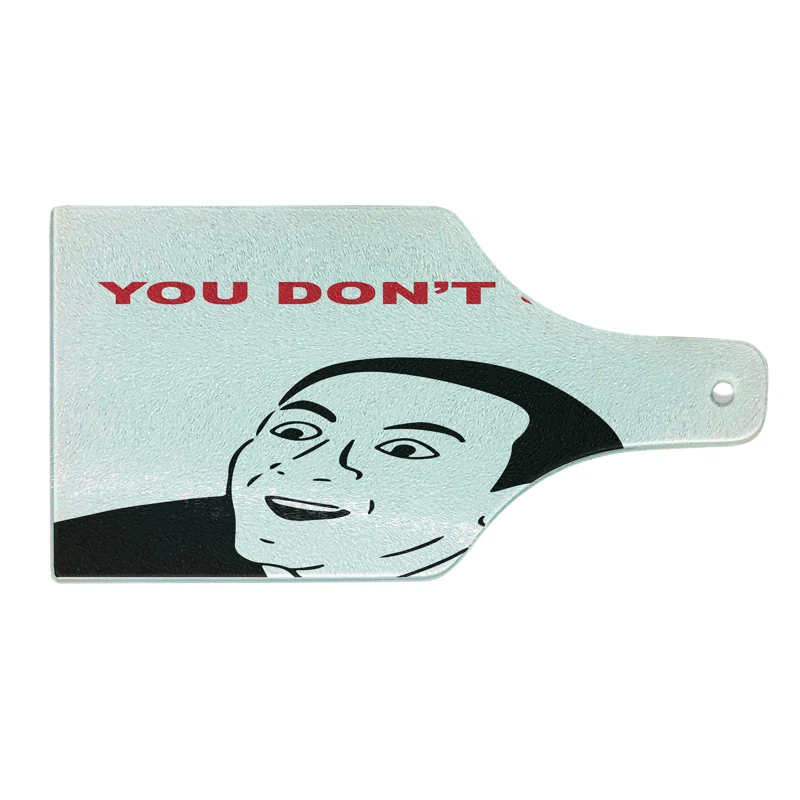 Ambesonne Humor Tempered Glass Cutting Board Meme Smile Modern Face Black and White