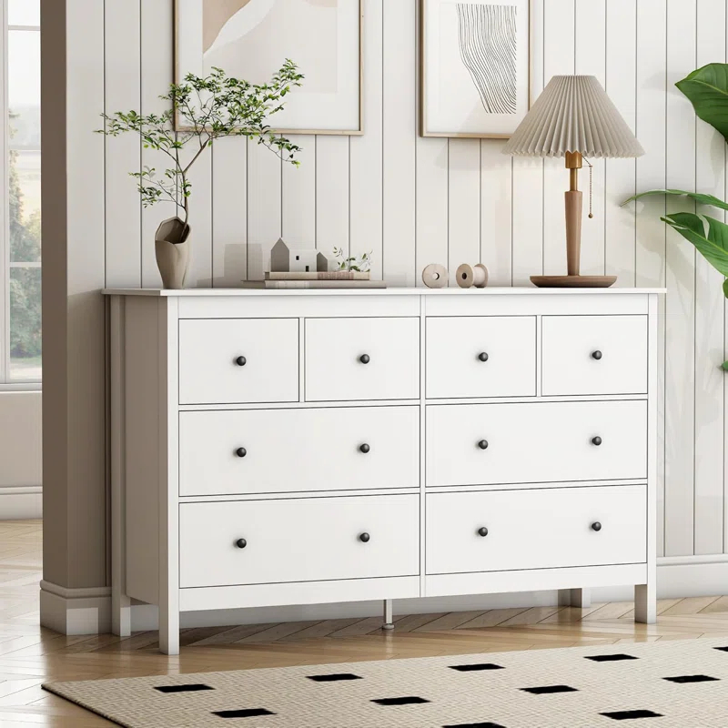 50" Modern White Dressers& Chests of Drawers, 8 Drawer Wide Dresser for Bedroom, Living Room