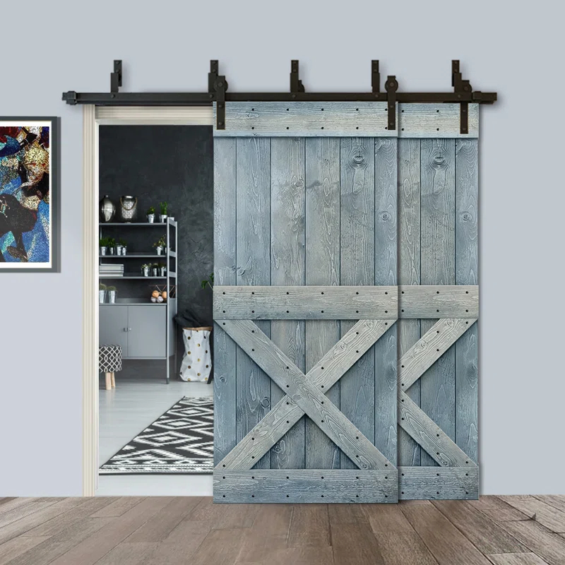 Calhome 84'' Solid Wood Paneled Painted with Installation Hardware Kit Barn Door