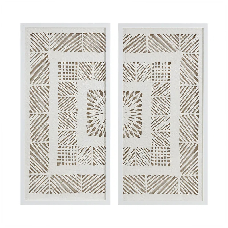Dakota Fields Framed Geometric Rice Paper Panel Shadowbox Wall Décor (Set of 2)