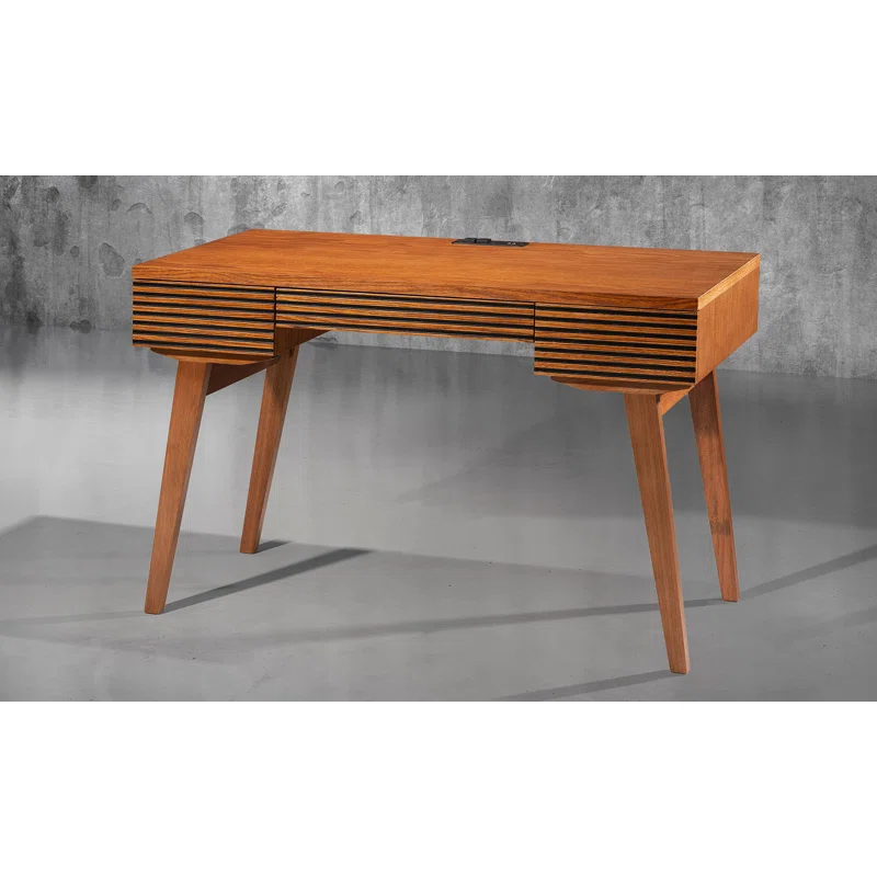 Furnitech Solid Wood Base Writing Desk with Power Outlet