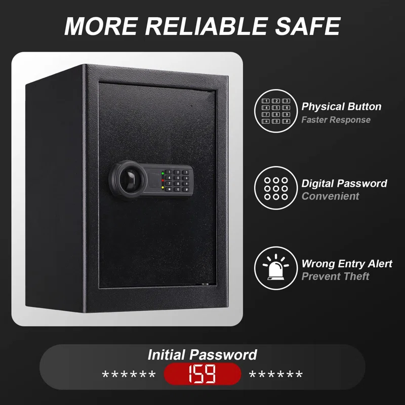 Safe 2.2 Cubic Feet Fire Resistant And Waterproof Home Safe, Keypad Large Lock Box Cabinet Safe, Solid Alloy Steel Office Hotel Home Safe, Black