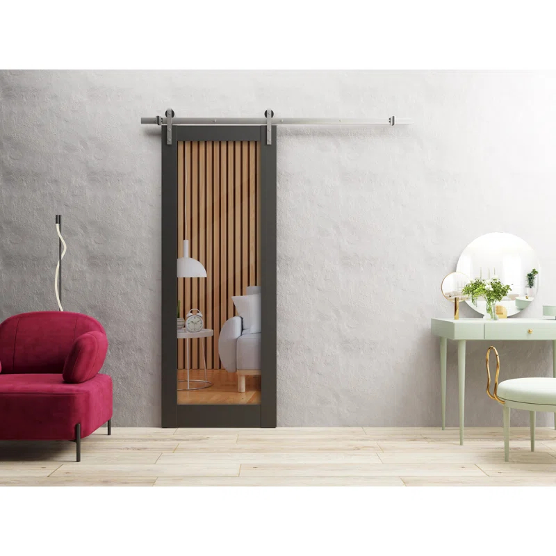SARTODOORS Lucia Clear Glass Paneled Wood Barn Door