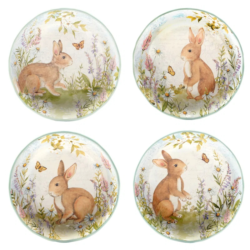 Certified International Easter Meadow Set of 4 Soup Bowls – 22oz Ceramic Bowls with Bunny, Flower & Butterfly Design – Ideal for Soup, Pasta & Salad – Durable, Microwave & Dishwasher Safe for Spring Dining (Set of 4)