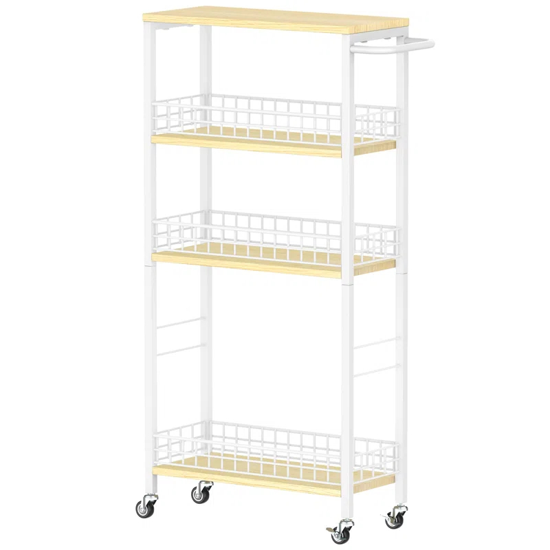 SPECIALTY FLOORING INC Slim Storage Cart Narrow Storage Cabinet 4 Tier Laundry Room Organization Mobile Bathroom Shelving Unit Organizer Rolling Utility Cart Slide Out Kitchen Cart Tower Rack For Narrow Places 7.08'W,(White)