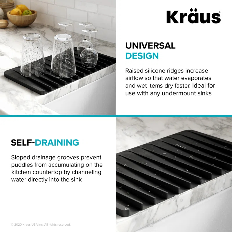 Kraus KRAUS Roll Up Dish Drying Rack With Self-Draining Silicone Dish Drying Mat And Silicone Soap Dish Holder, KDM-KRM-10DG