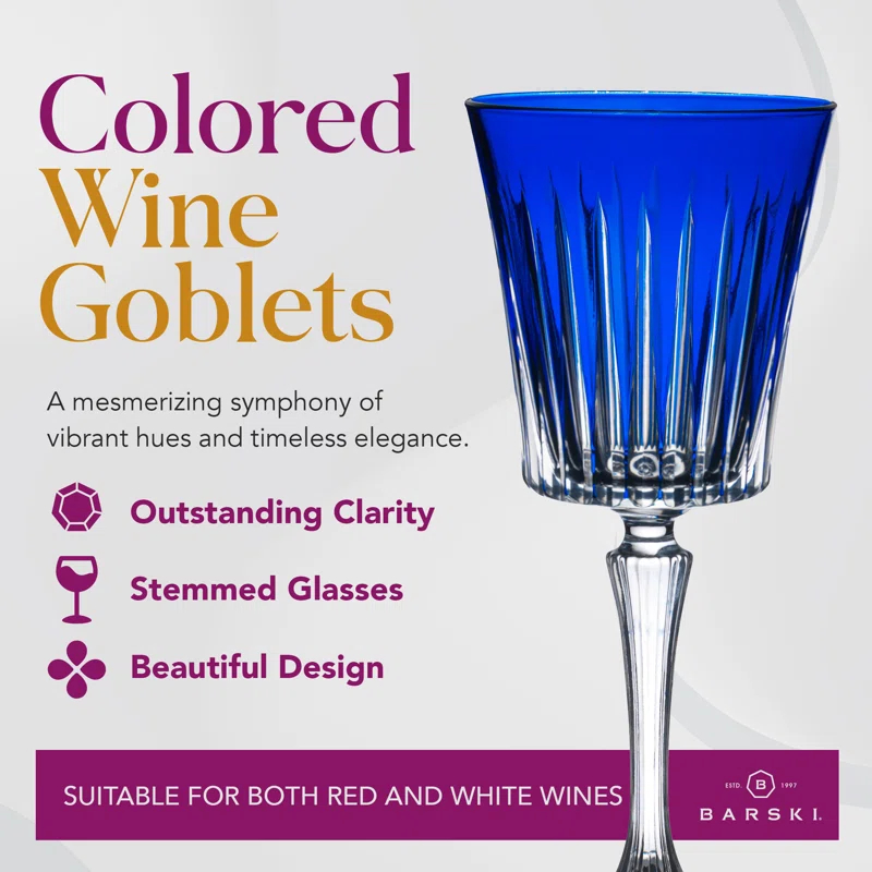 Barski Colored Wine Glasses - Set of 6 Wine Goblets - Glassware - Water Goblets - 7.5 oz (Set of 6)