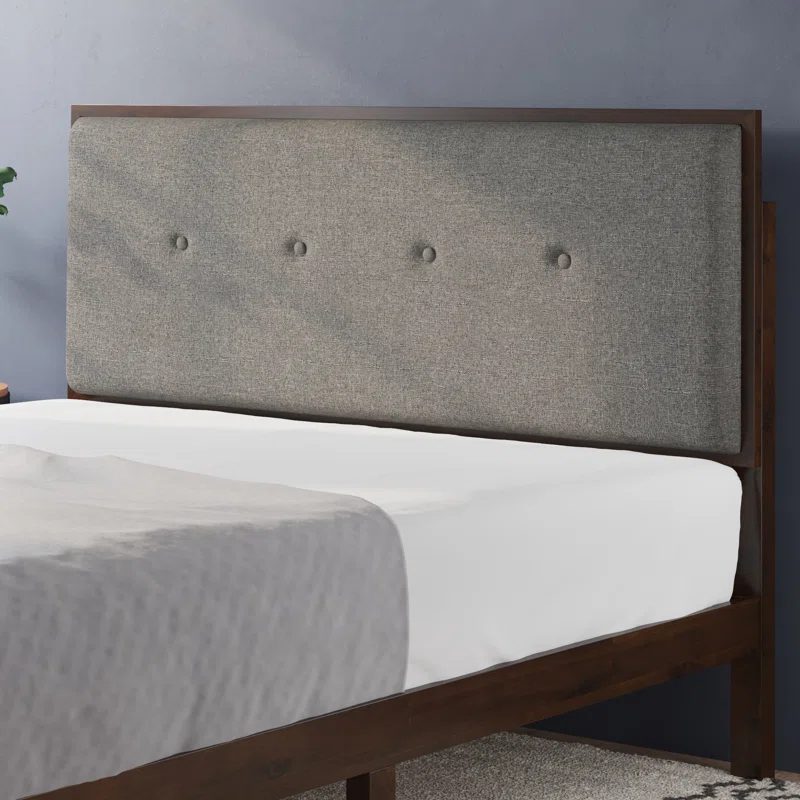 Zinus Moiz 42 inch Wood Platform Bed Frame with Adjustable Upholstered Headboard