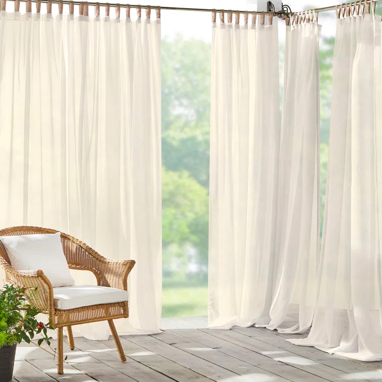 Gracie Oaks Janig Solid Sheer Tab Top Single Indoor/Outdoor Curtain Panel & Reviews | Wayfair