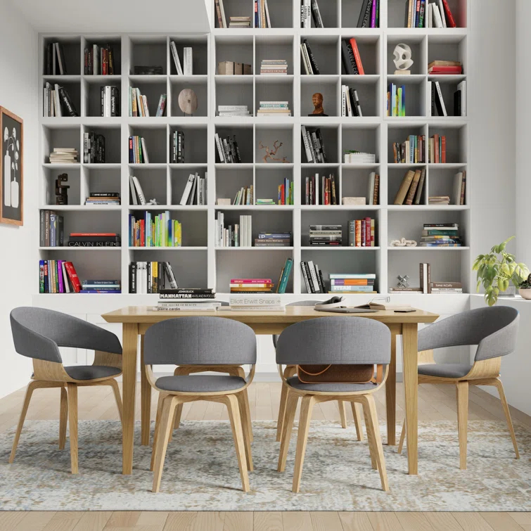 Lowell Bentwood Upholstered Dining Chair with Curved Backrest in Mid-Century Modern Style