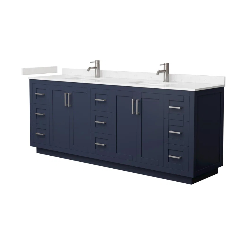 Wyndham Collection Miranda 84" Freestanding Double Bathroom Vanity with Cultured Marble Top