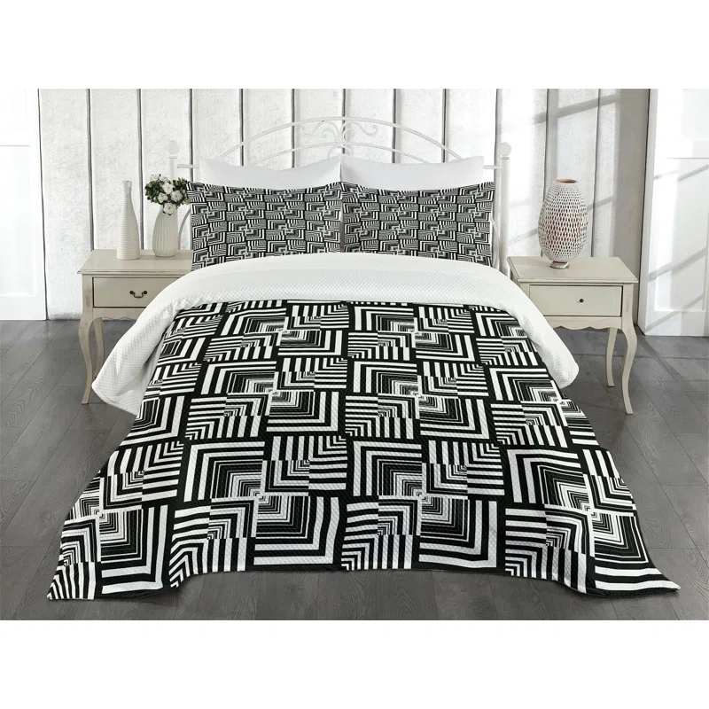 Ambesonne Ambesonne Black and White Bedspread Set Geometric Art Black White