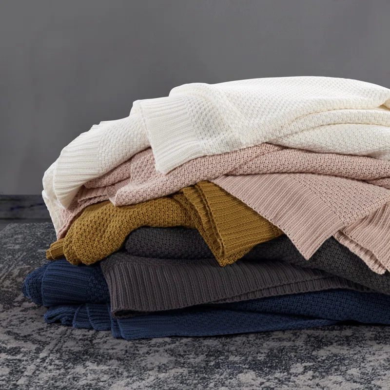 HiEnd Accents Cotton Cable Knit Solid Color Classic Chic Modern Rustic Throw Blanket