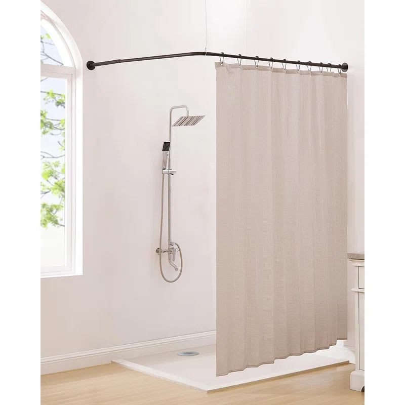 shuoli [39"-68.5"] X [55"-84.2"] Large Corner Shower Curtain Rod, L Shaped Adjustable 90 Degree Right-Angled Curved Bathroom Curtain Rod With 12 Hooks And Ceiling Support