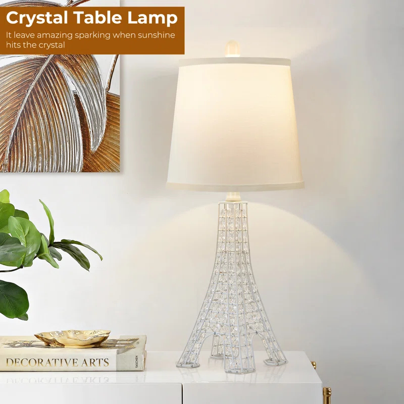 Khrysten 24" Modern Crystal Table Lamp Paris Tower Base with 3-Color Temperature Bedside Table Lamp (Bulbs Included) (Set of 2)