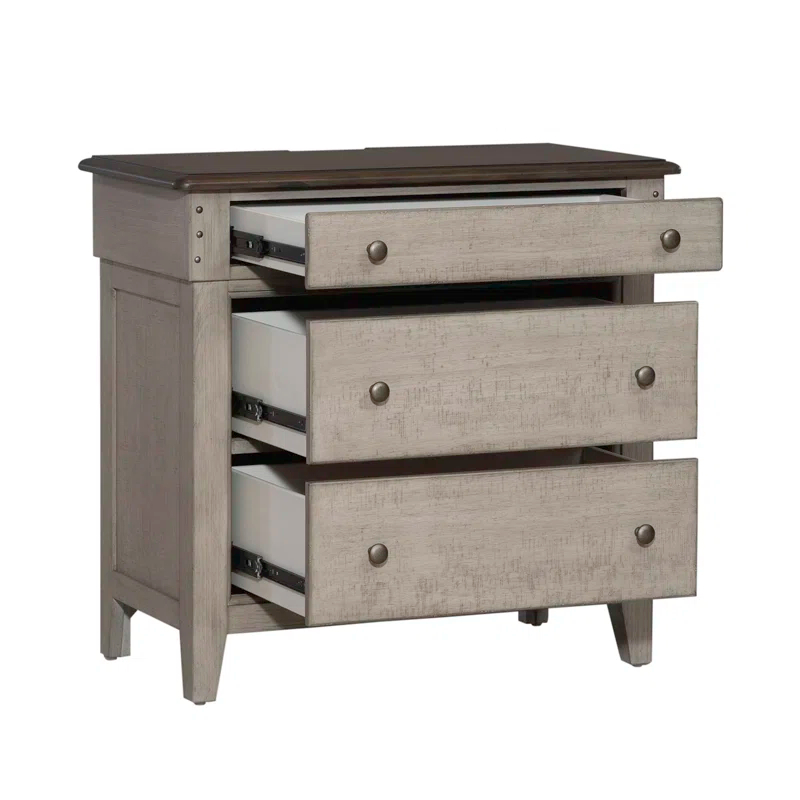 Dynoson Ivy Hollow 3 Drawer Bedside Night Stand With Charging Station