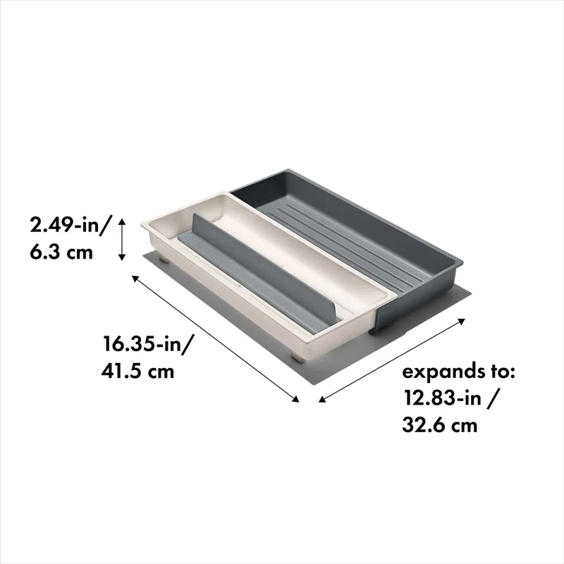 Rebrilliant Expandable White Plastic Long Tool Drawer Organizer, Adjustable Dividers, Non-Slip Feet, Ideal For Kitchen Utensils, 16.35 X 12.83 X 2.49 Inches