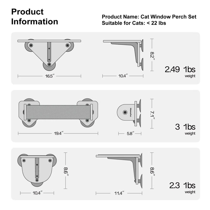 Archie & Oscar™ Cat Window Perch Hammock With Climbing Steps And Scratching Post Wooden Window Mounted Cat Bed For Indoor Cats (3 Pcs Cat Climber Set)