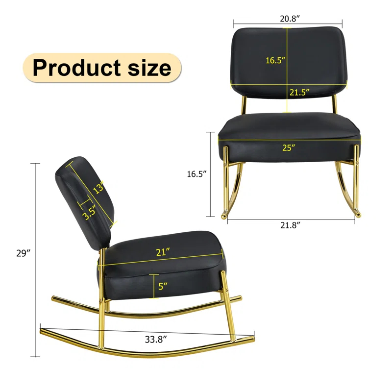 Mercer41 PU Material Cushioned Rocking Chair, Unique Rocking Chair, Cushioned Seat, Backrest Rocking Chair, And Gold Metal Legs. Comfortable Side Chairs In The Living Room, Bedroom, And Office