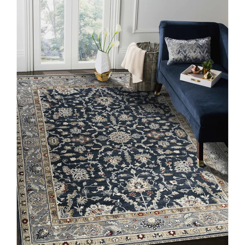 AMER Rugs Bristol Oriental Handmade Hand-Knotted Area Rug in Blue/Gray